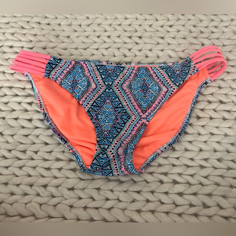 Xhilaration Neon Coral & Blue Geometric Girls' Swim Bottoms